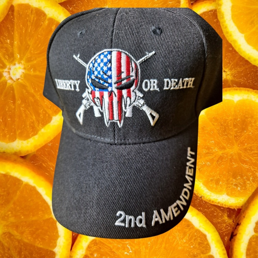 2nd‎ Amendment Hat Liberty or Death Skull Cap Patriotic USA Flag Baseball
